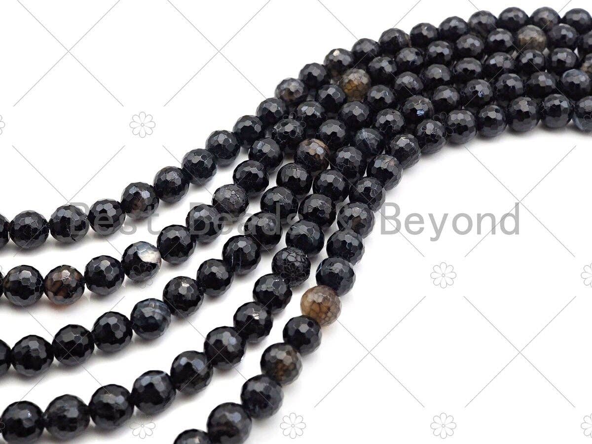 Speical Cut Black Round Faceted Fire Agate Beads, SKU#UA209c