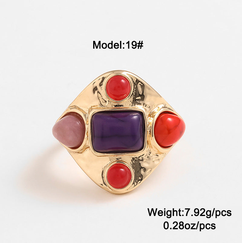 Kenjay European And American Antique Ring Cross-border Fashion Design Popular Jewelry Turquoise Tiger Eye Vintage Ring