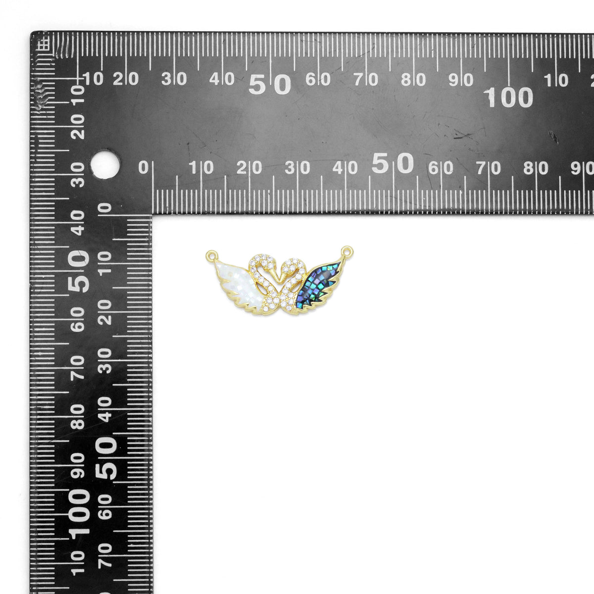 CZ Pave Abalone White Mop Swans Charm Connector, Sku#WL5