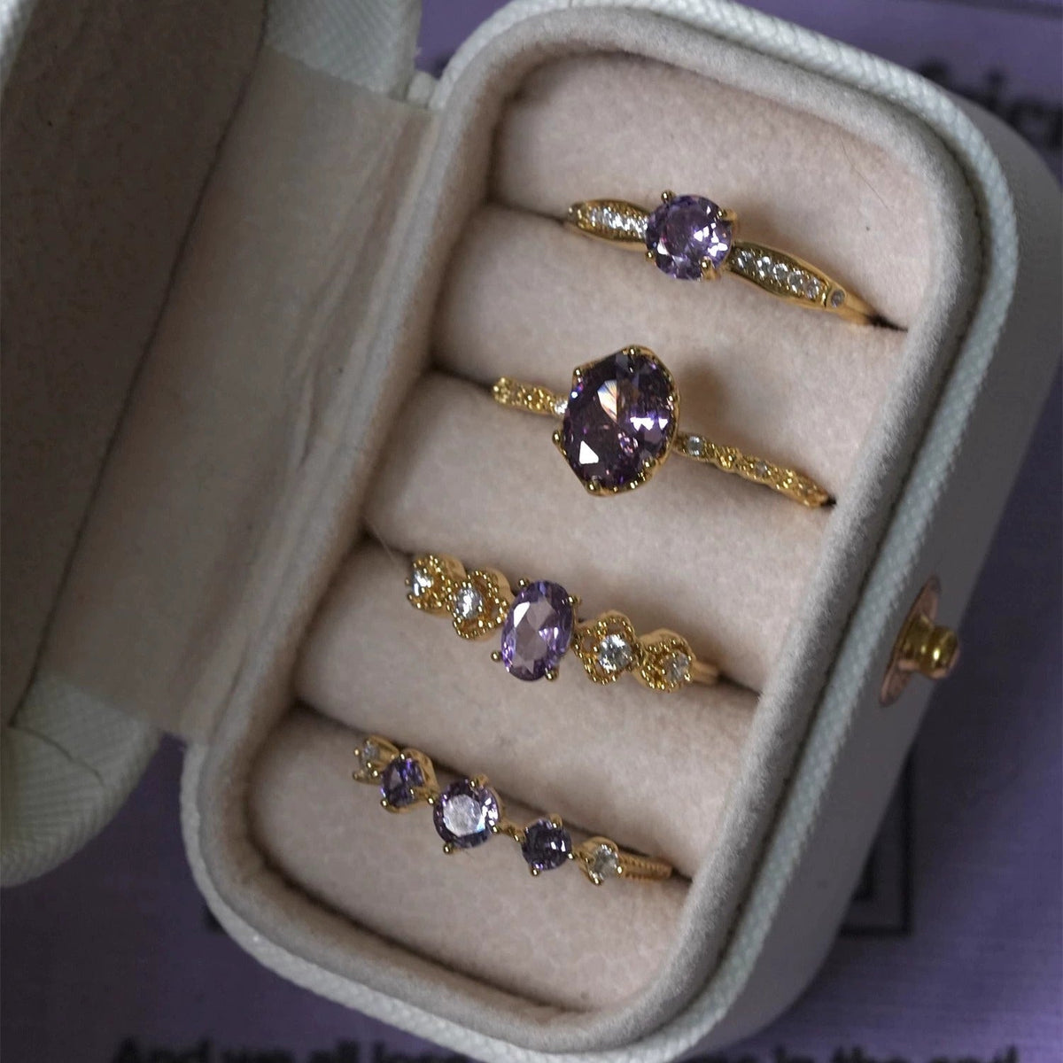 French Retro High-End Gentle Light Luxury Micro-Set Sparkling Purple Zircon Open Ring
