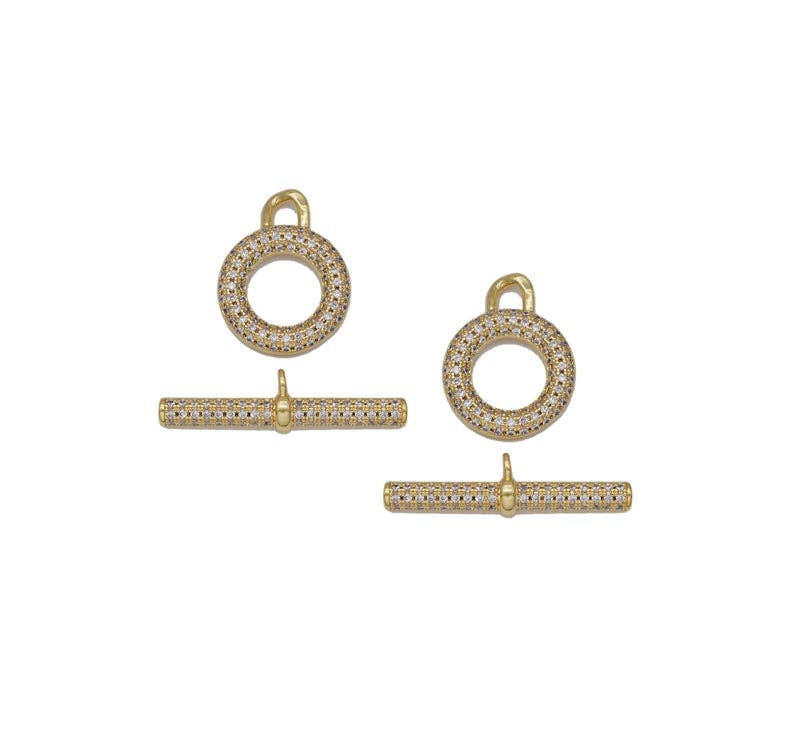 Gold CZ Round Bar Clasp, Sku#LD333