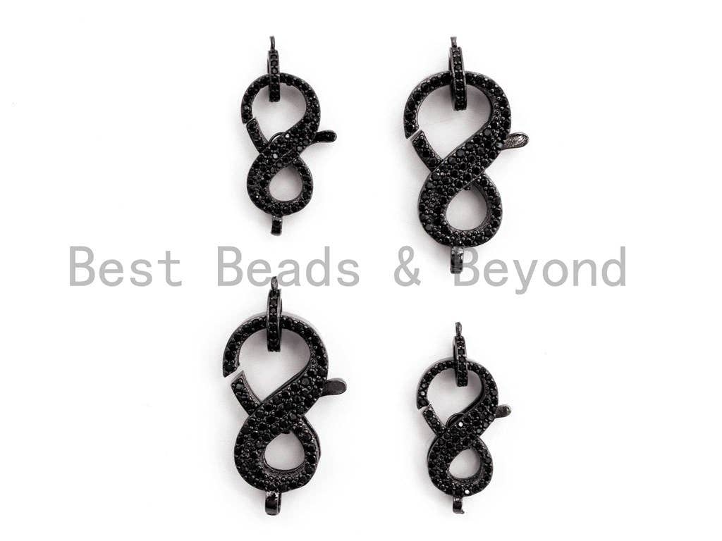 Black CZ Pave On Black Micro Pave Infinity "8" Shape Lobster Claw Clasp, Cubic Zirconia Clasp/Connector/Link, 12x24mm/16x30mm, sku#H110