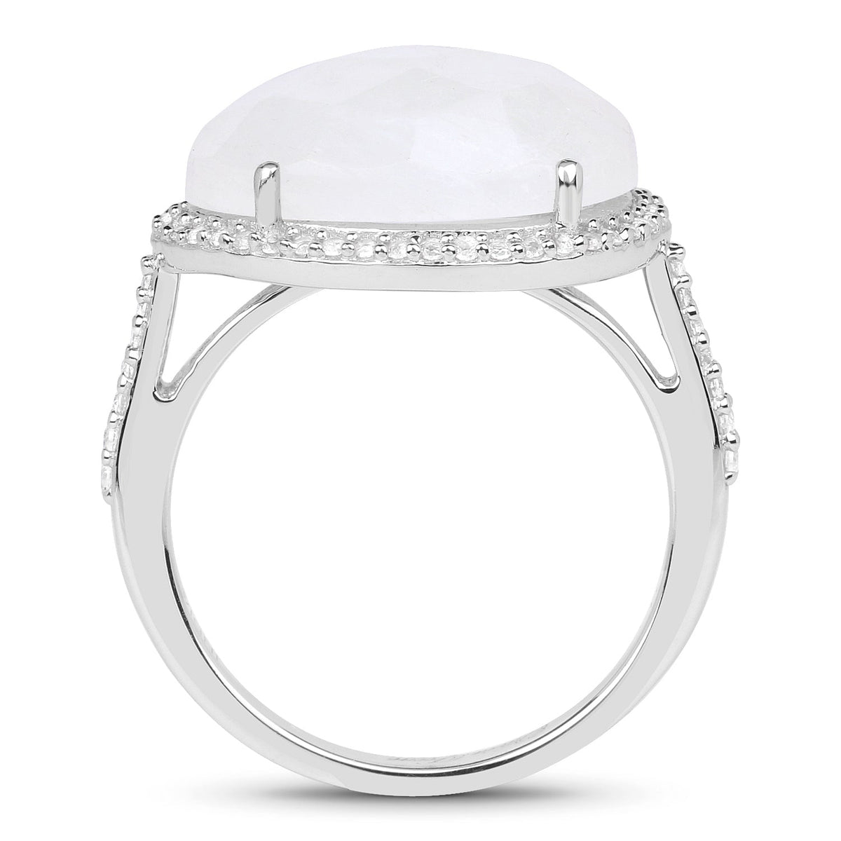 7.33 Carat Genuine White Rainbow Moonstone And White Topaz .925 Sterling Silver Ring