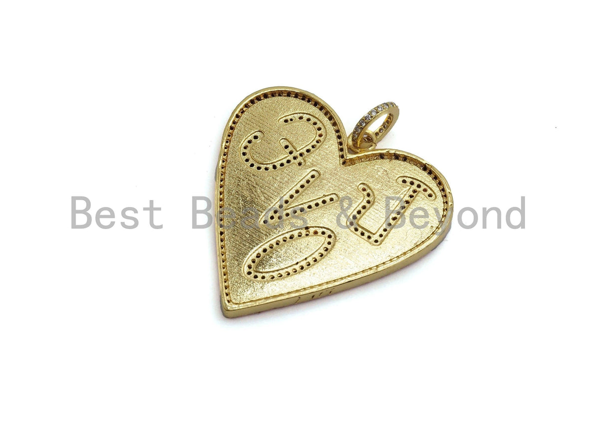 Large Cz Micro Pave Heart With LOVE Pendant,Cubic Zirconia Pendant/Charm,Gold/Black/Silver/Rose Gold,41mm, sku#F630C