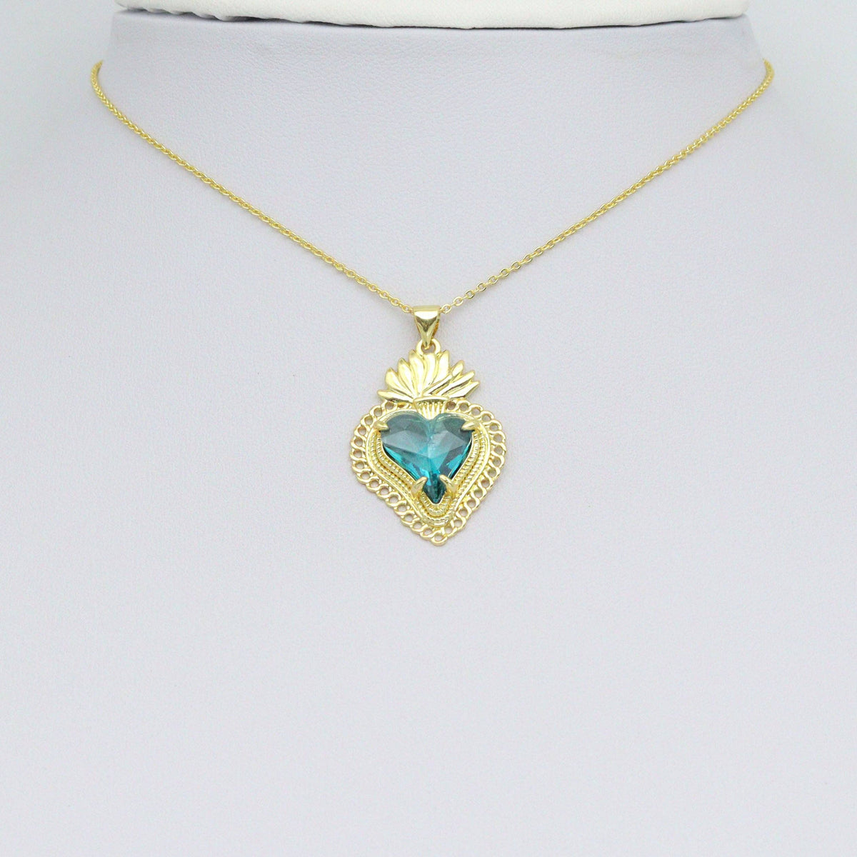 Big Crystal Gold Heart lotus flower Charm Pendant, Sku#LK1090