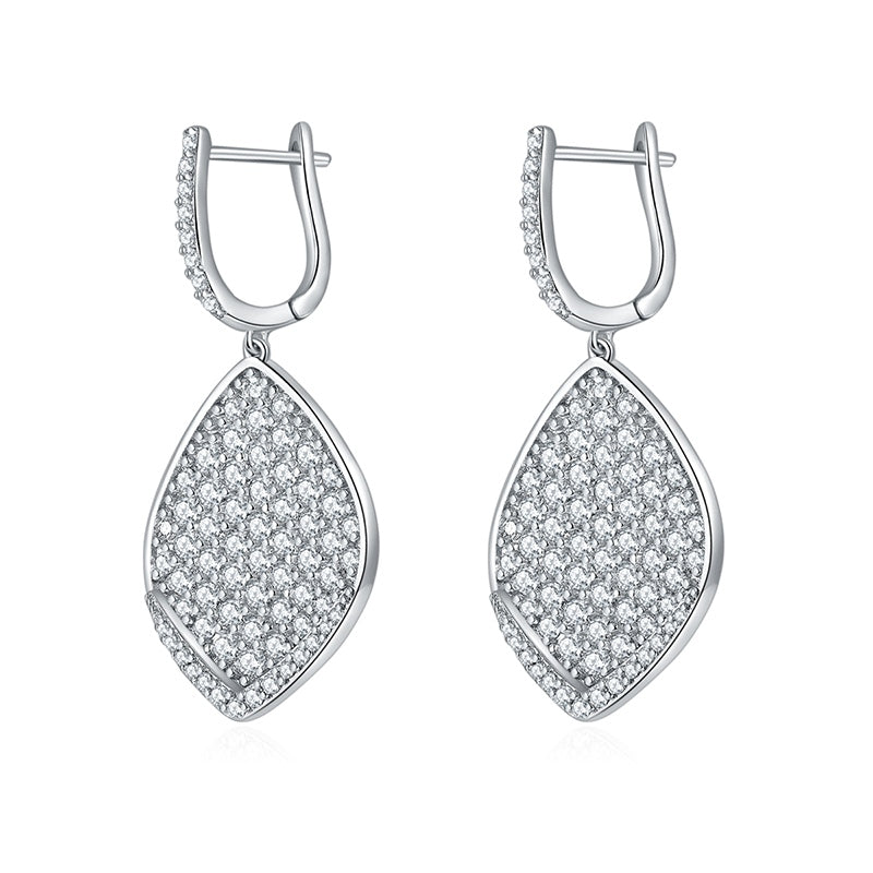 S925 Sterling Silver Platinum Plated Leaf Shaped Pave Moissanite Dangle Earrings  Teardrop Drop Earrings With GRA Certificate Luxury Jewelry Gift Box Set