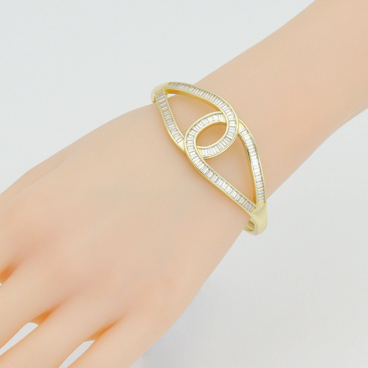 Baguette CZ Large Oval link Bracelet, Sku#LK1144