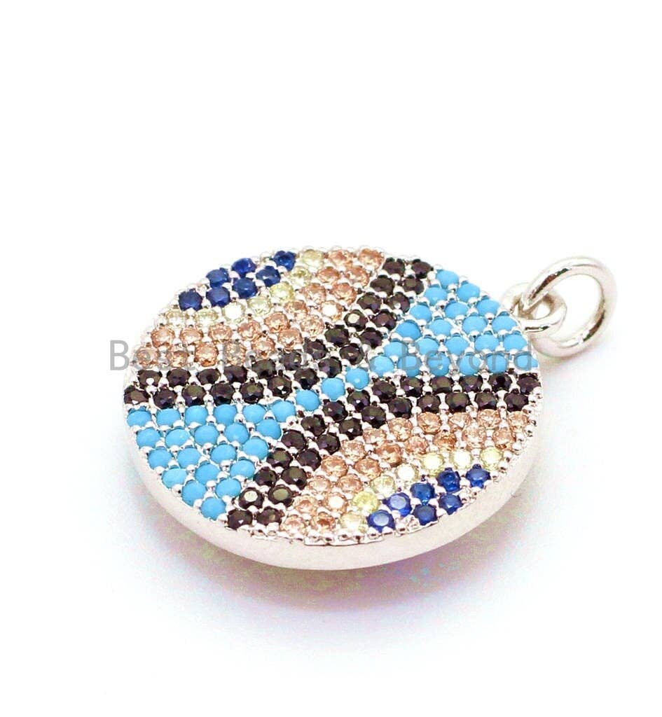 CZ Micro Pave Evil Eye Round Disc Coin Pendant/Charm, Bracelet Necklace Cubic Zirconia Pendant/Charm,18x25mm, sku#F28