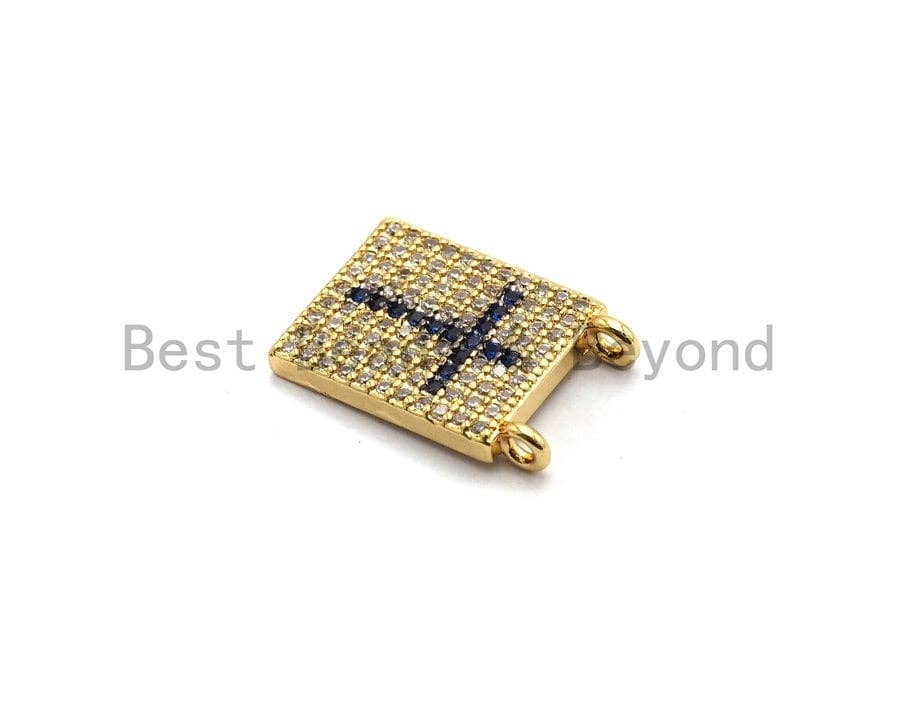 CZ Micro Pave Rectangle With Cross Pendant/Charm, Cz Blue Fuchsia Black Green Cross Rectangle Pave Pendant,11x16mm, sku#F681