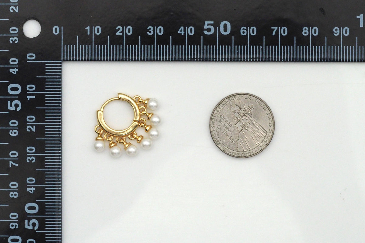 Gold Filled Dangle White Pearl Hoop Earrings, Sku#LD376