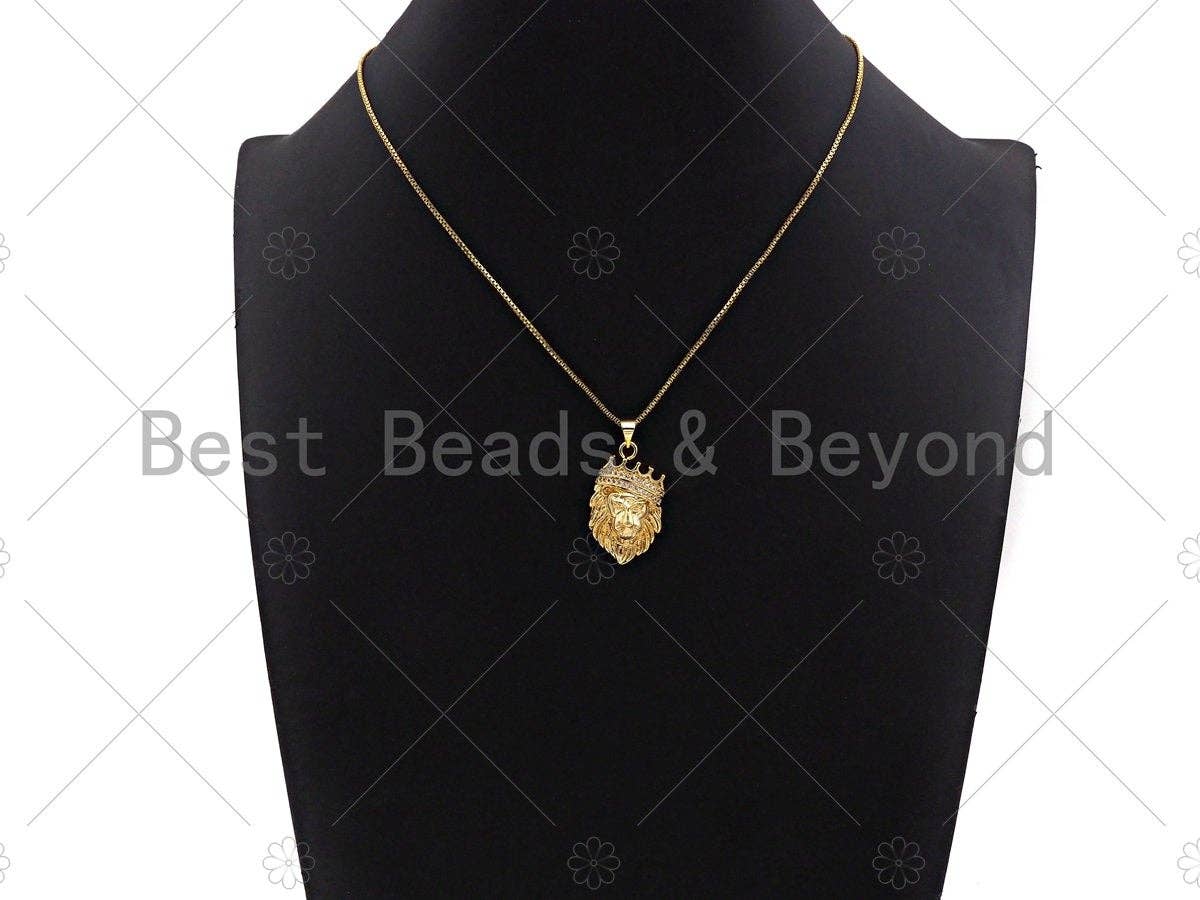 CZ Micro Pave Lion Head With Crown Shape Pendant/Charm,Cubic Zirconia Charm, Necklace Bracelet Charm Pendant, 18x29mm, sku#L419