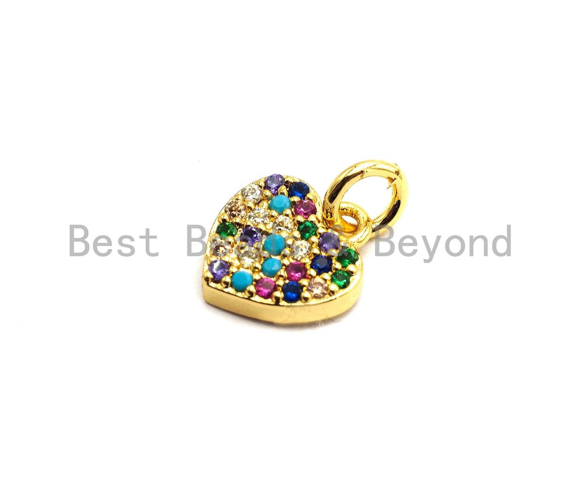 CZ Colorful Micro Pave Heart Pendant, Heart Shaped Pave Pendant, Gold plated, 9x10mm, Sku#F720
