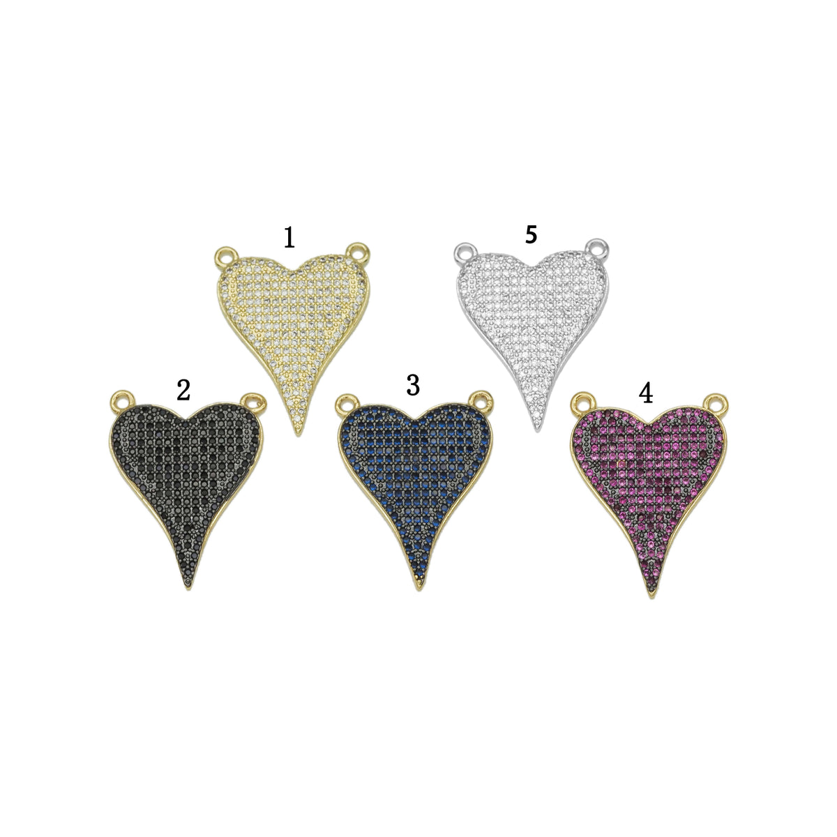 Black, Fuchsia Black CZ Heart Charm for Necklace Making, Sku#LK674