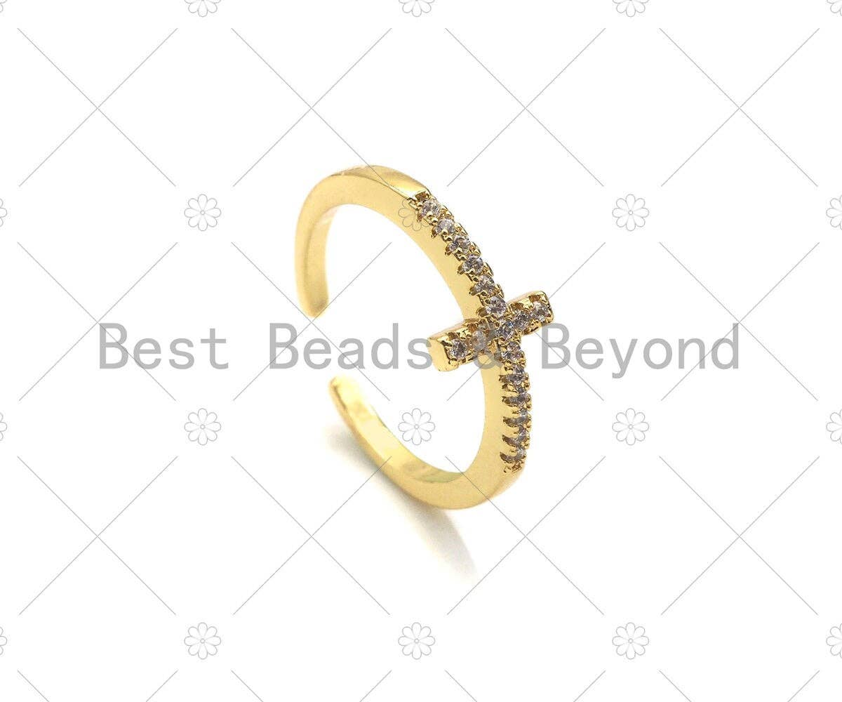 Cross Open Ring, Celestial Gold/Silver Ring, Pave ring, Statement Ring, Bridesmaid Gift, Dainty Cross Ring, 22mm,sku#LD47