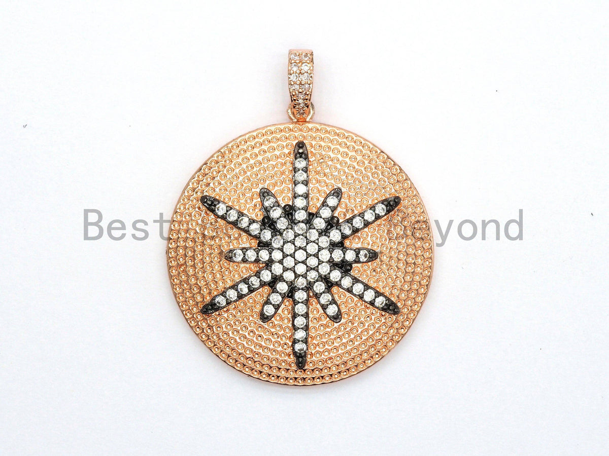 CZ Micro Pave Large 36x39mm Star on Round Disc Pendant, F554