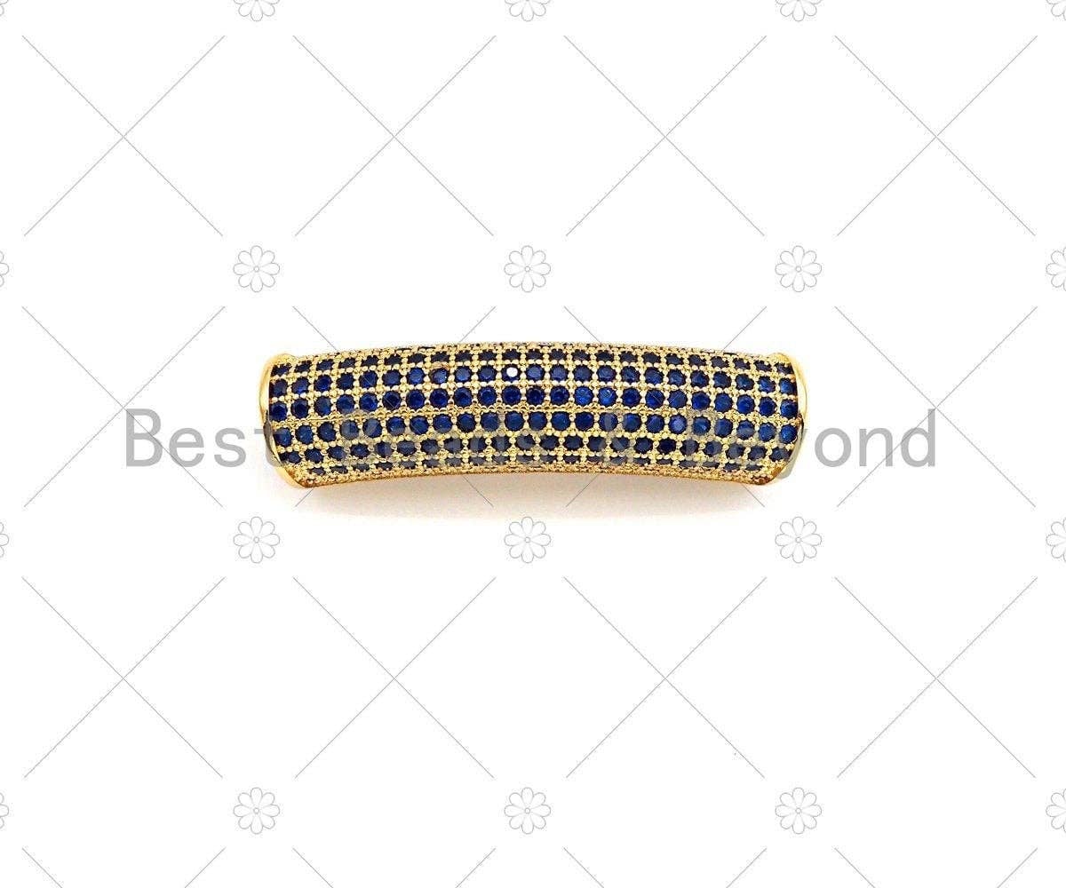 Cobalt CZ Micro Pave Half Full Pave Tube for Bracelet/Necklace, CZ Spacer Tube in Silver/Gold/Rose Gold/Black, Tube Beads, 38x8mm,sku#ML13