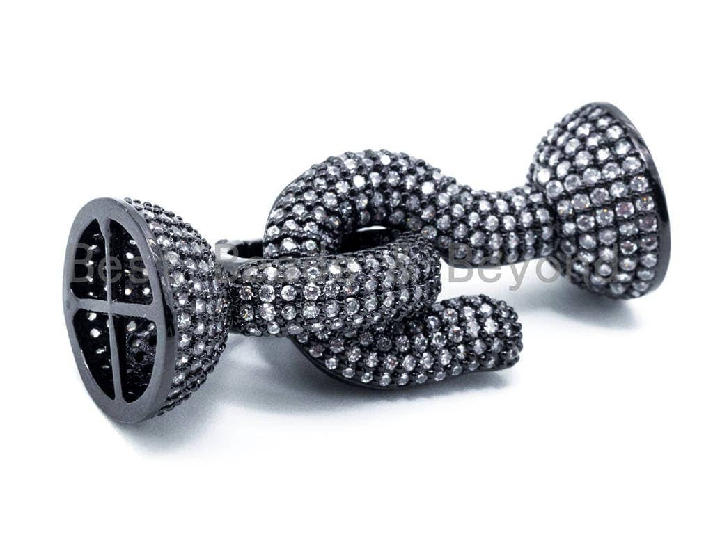CZ Rhodium Micro Pave Question Mark Shaped Tassel Head/Link Connector, Cubic Zirconia Pendant Connector with Tassel Cap, 41x16mm, sku#K23