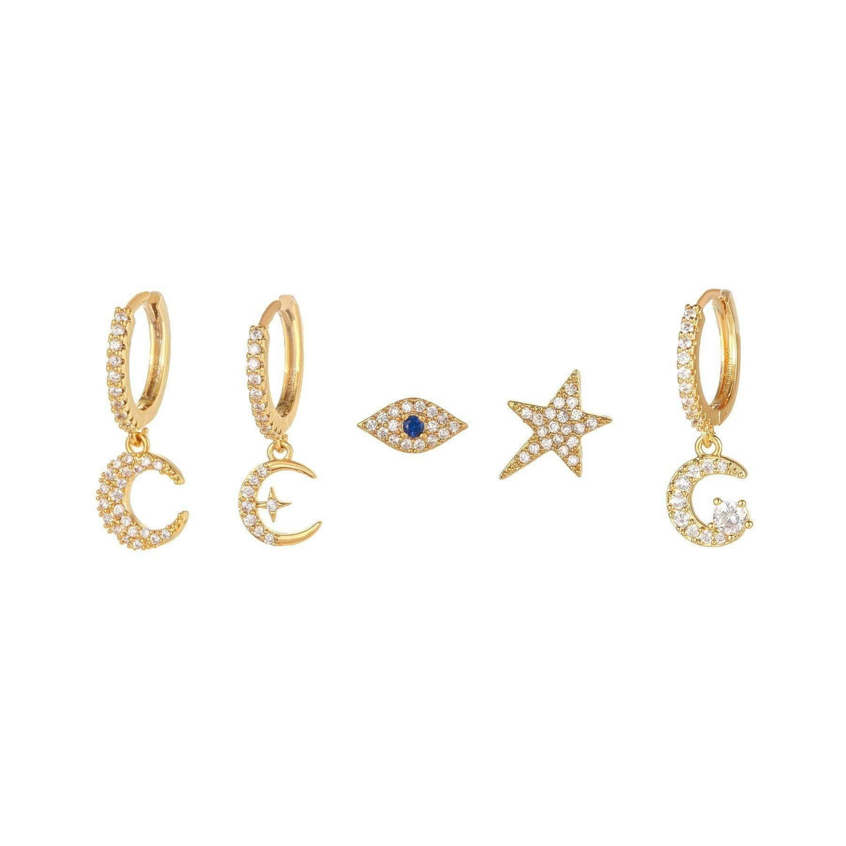 Multi Sets of Chic Star&Moon Earrings, 3-6pcs, 18k Gold Plated Stud Drop Hoop Huggie Cuff Chain, S925 Needle