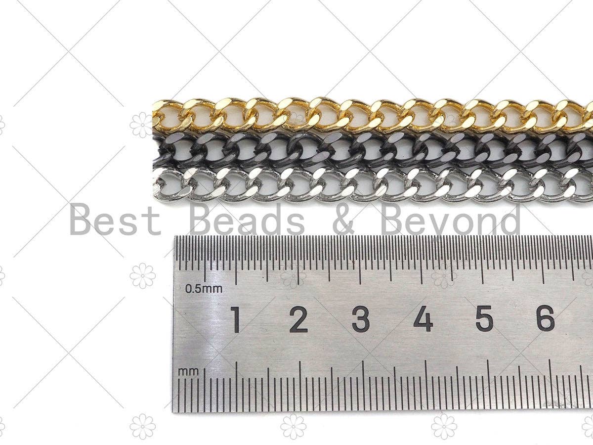 6x8mm Cuban Curb Chain by Yard, Gold/ Gunmetal / Silver Cuba