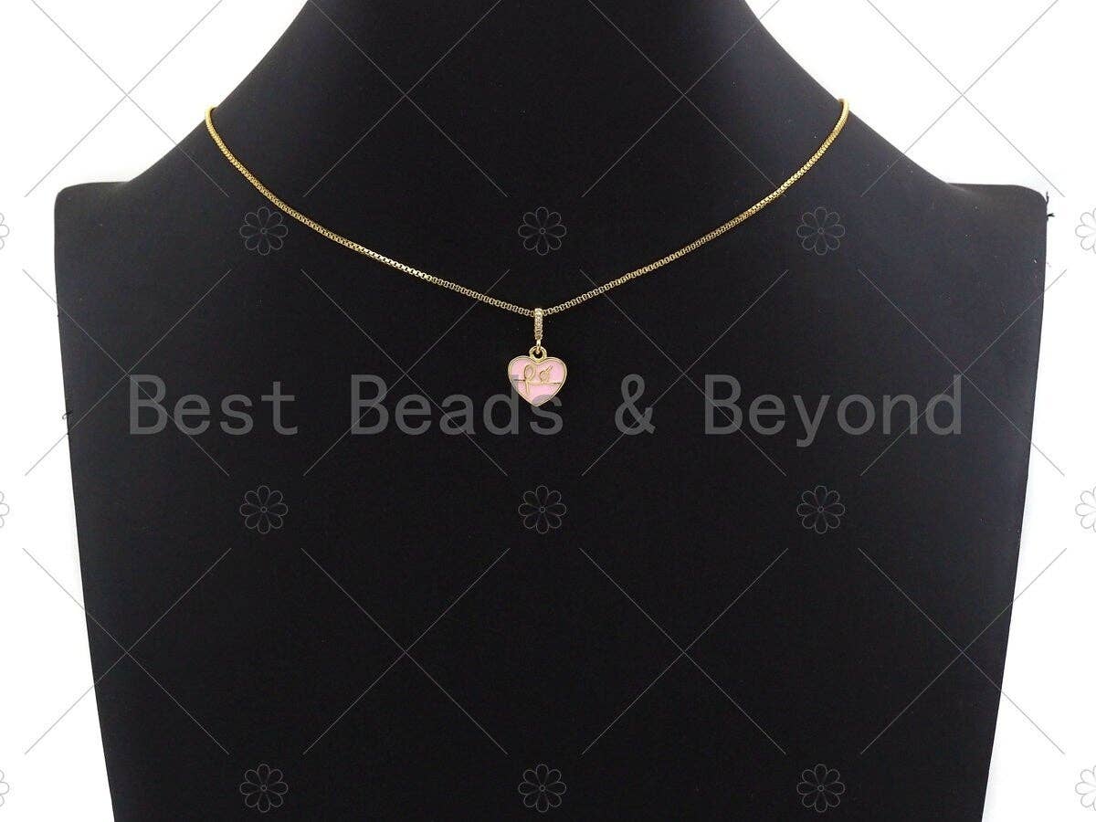 18K Gold Finish Enamel Heart Pendant, Black/Pink/White/Red Heart charm, 12mm, sku#JL05