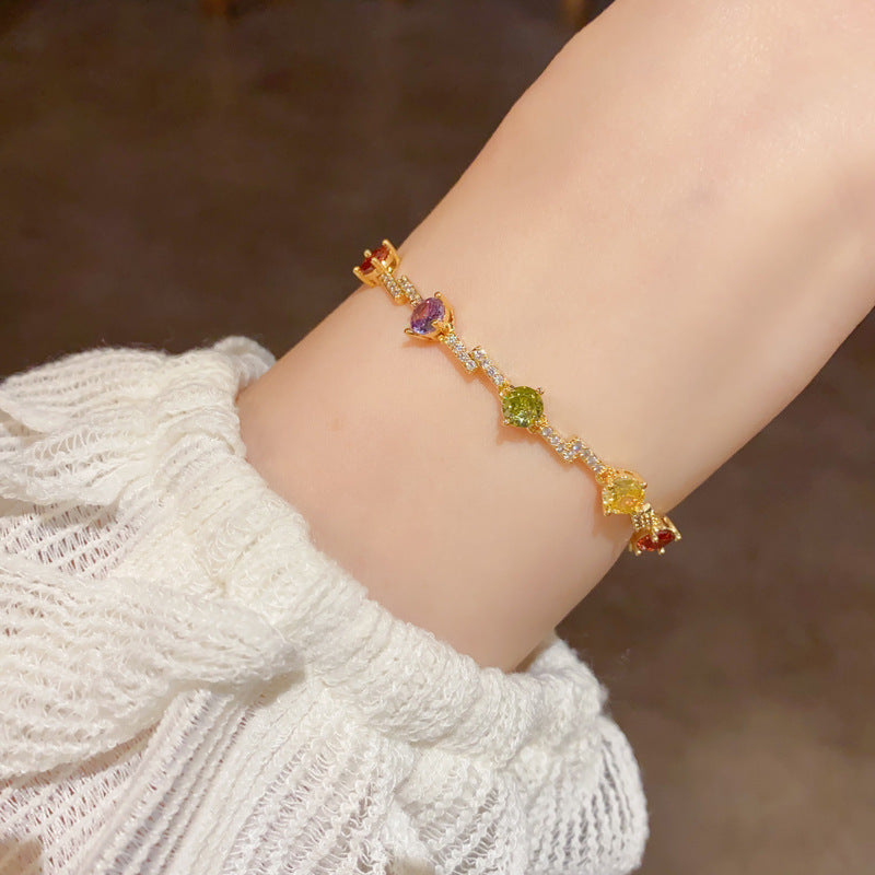 Exquisite And Fashionable Micro-pave Cubic Zirconia Irregular Colorful Bracelet