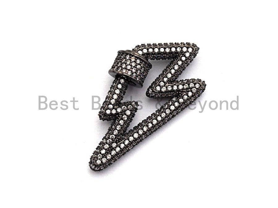 Fully CZ Micro pave Lightning Bolt Clasp, CZ Pave Lock, Gold/Silver/Rose Gold/Gunmetal Carabiner Clasp, 19x31mm, sku#H151