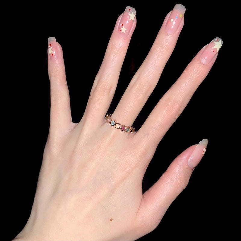 Rainbow Bead Ring For Women, Niche Design, Adjustable Opening Sweet  Cool Gentle Style Jewelry, High-End Finger Ring
