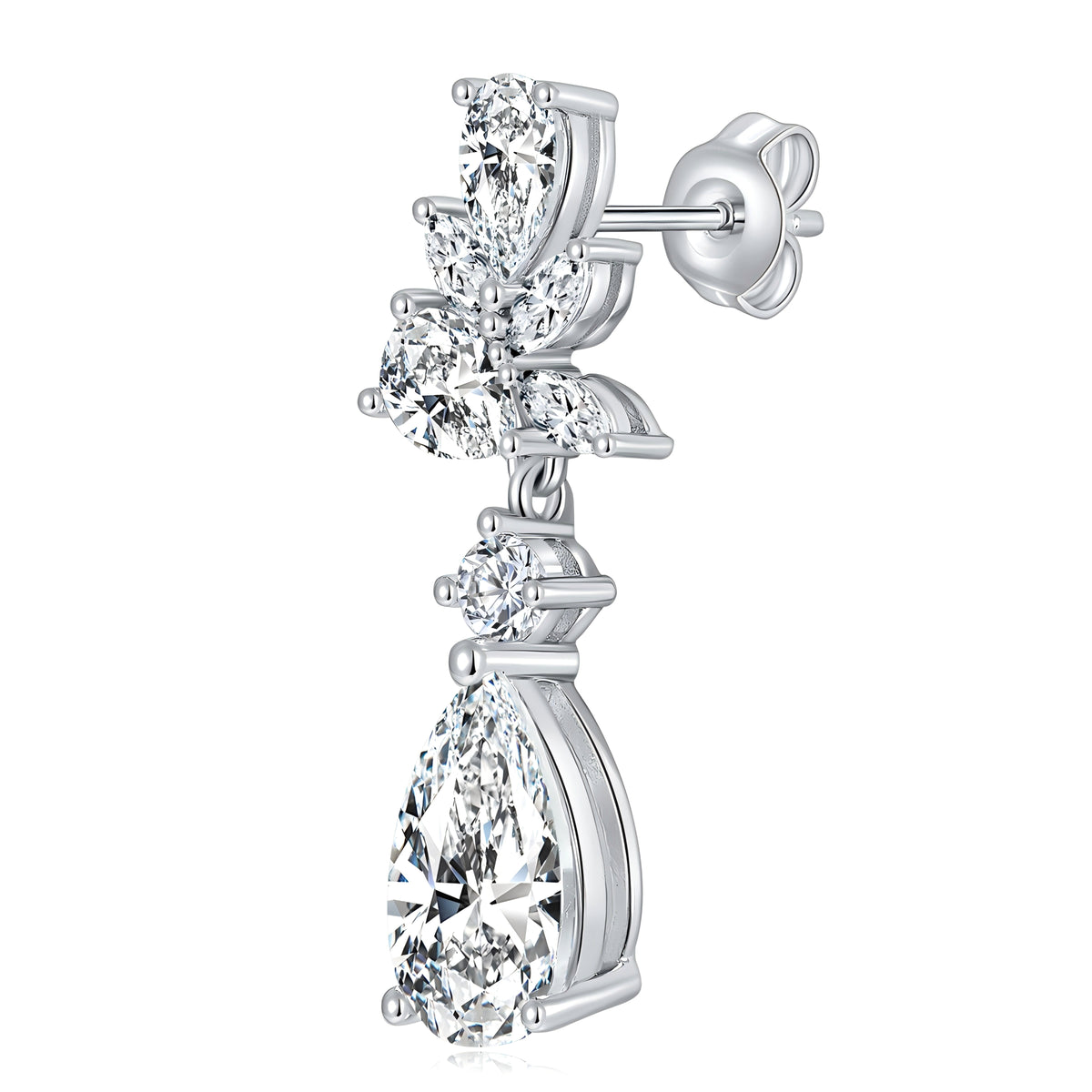 S925 Sterling Silver Pear Cut Moissanite Dangle Earrings  7x11mm Elegant Floral Cluster Drop Earrings With GRA Platinum Plated Jewelry Gift Box Set