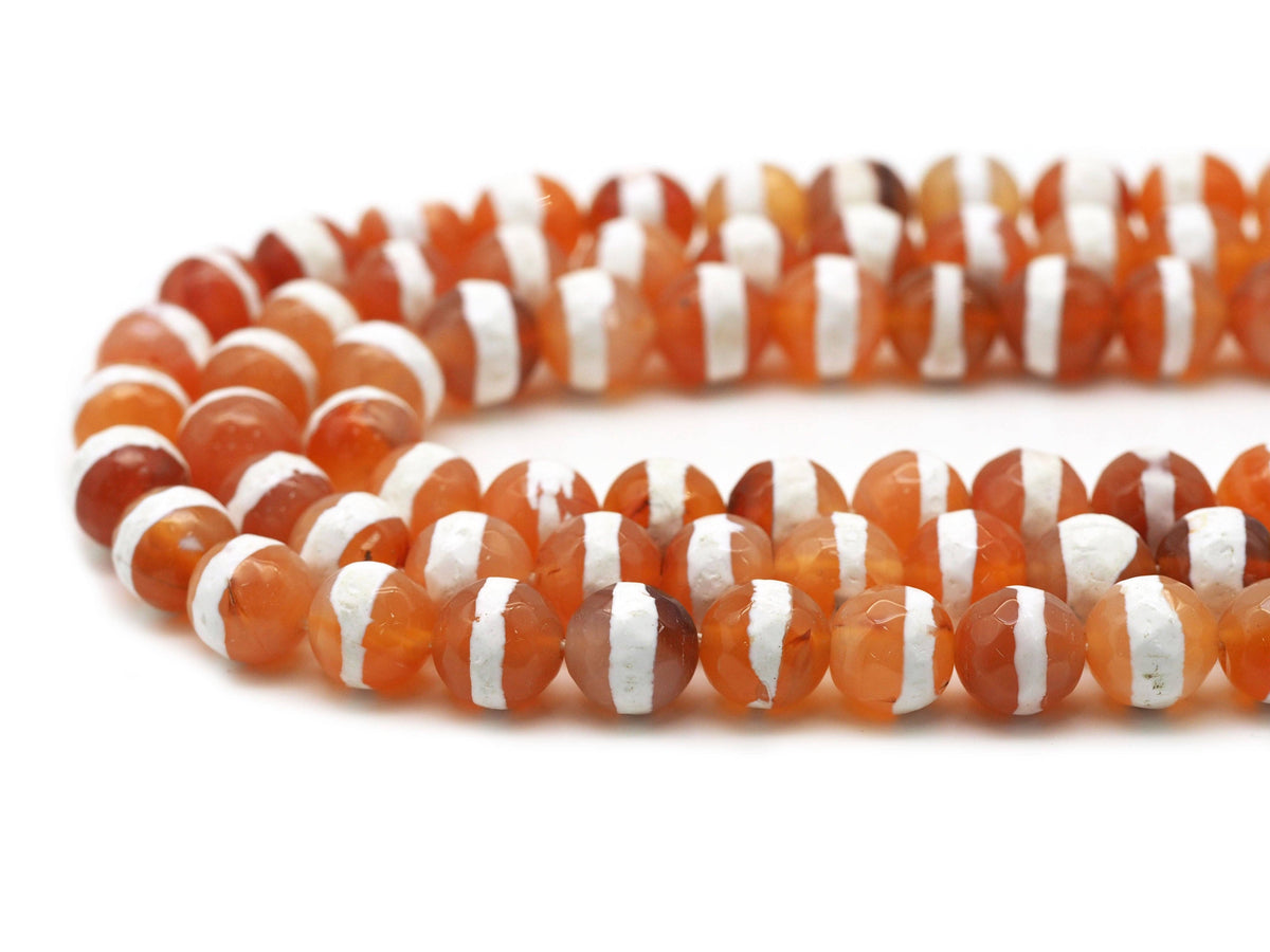 Tibetan Agate with White Line Round Smooth Beads, Sku#U1342