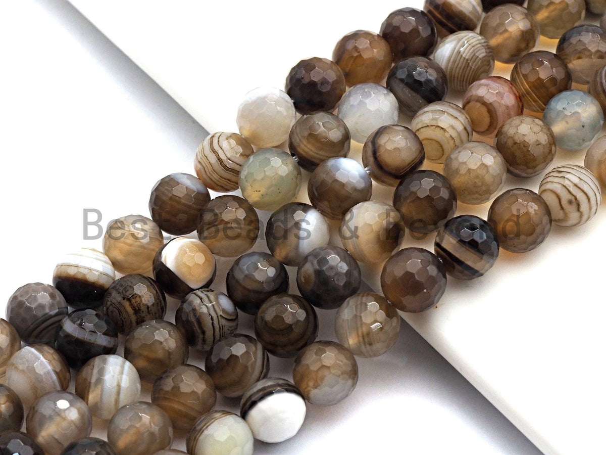 High Quality Natural Faceted Brown Banded Agate beads, 6mm/8mm/10mm/12mm Brown Gemstone beads, Agate Beads, 15.5inch strand, SKU#U448