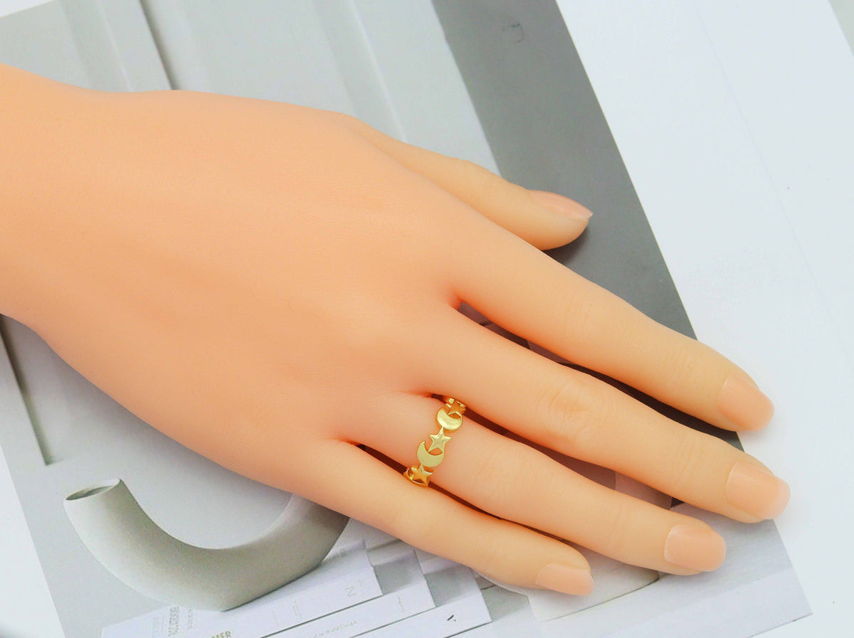 Plain Gold Star Moon Ring, Sku#LD294