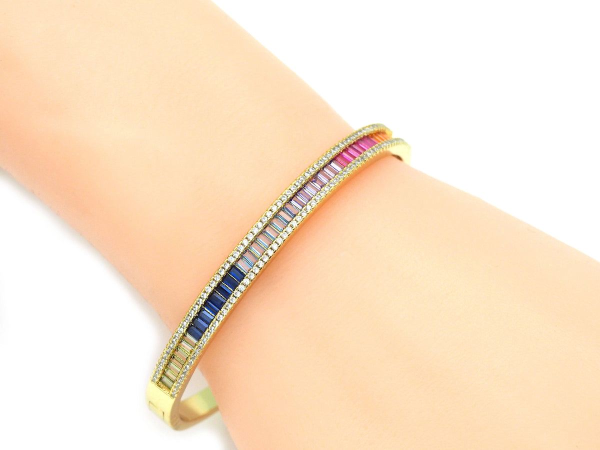 Rainbow Baguette CZ Bracelate,Sku#X351