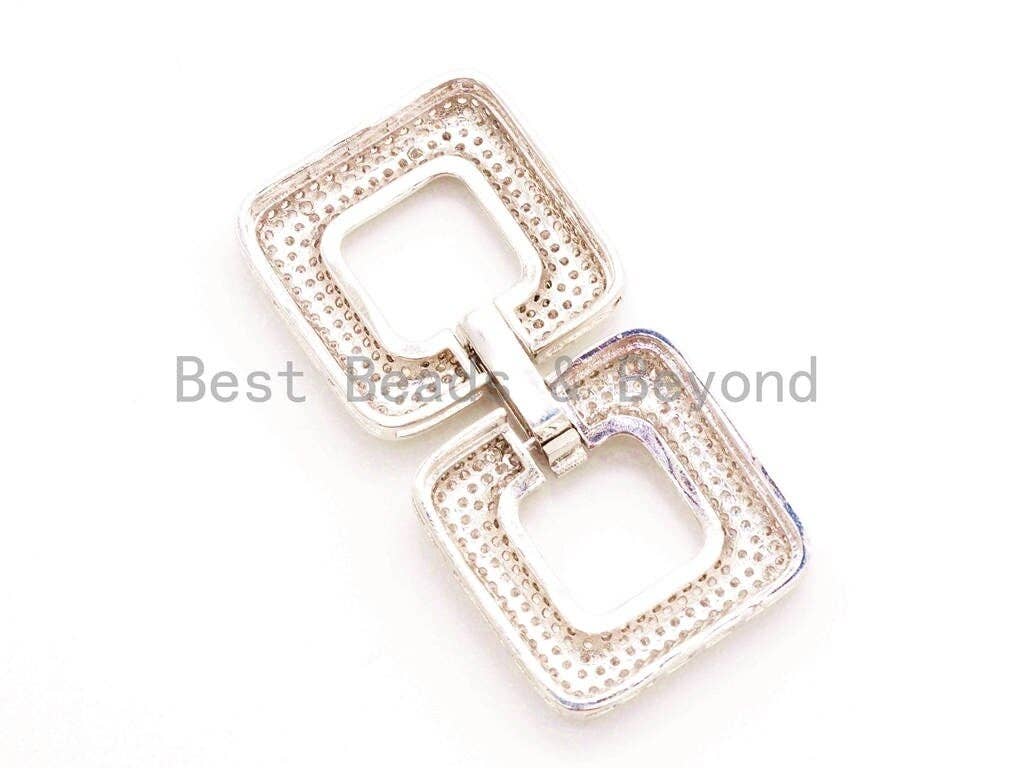 CZ Micro Pave Double Square Multi-Stand Buckle Clasp, Cubic Zirconia Buckle Clasps, Fancy Jewelry Finding, 50x25mm, sku#H12