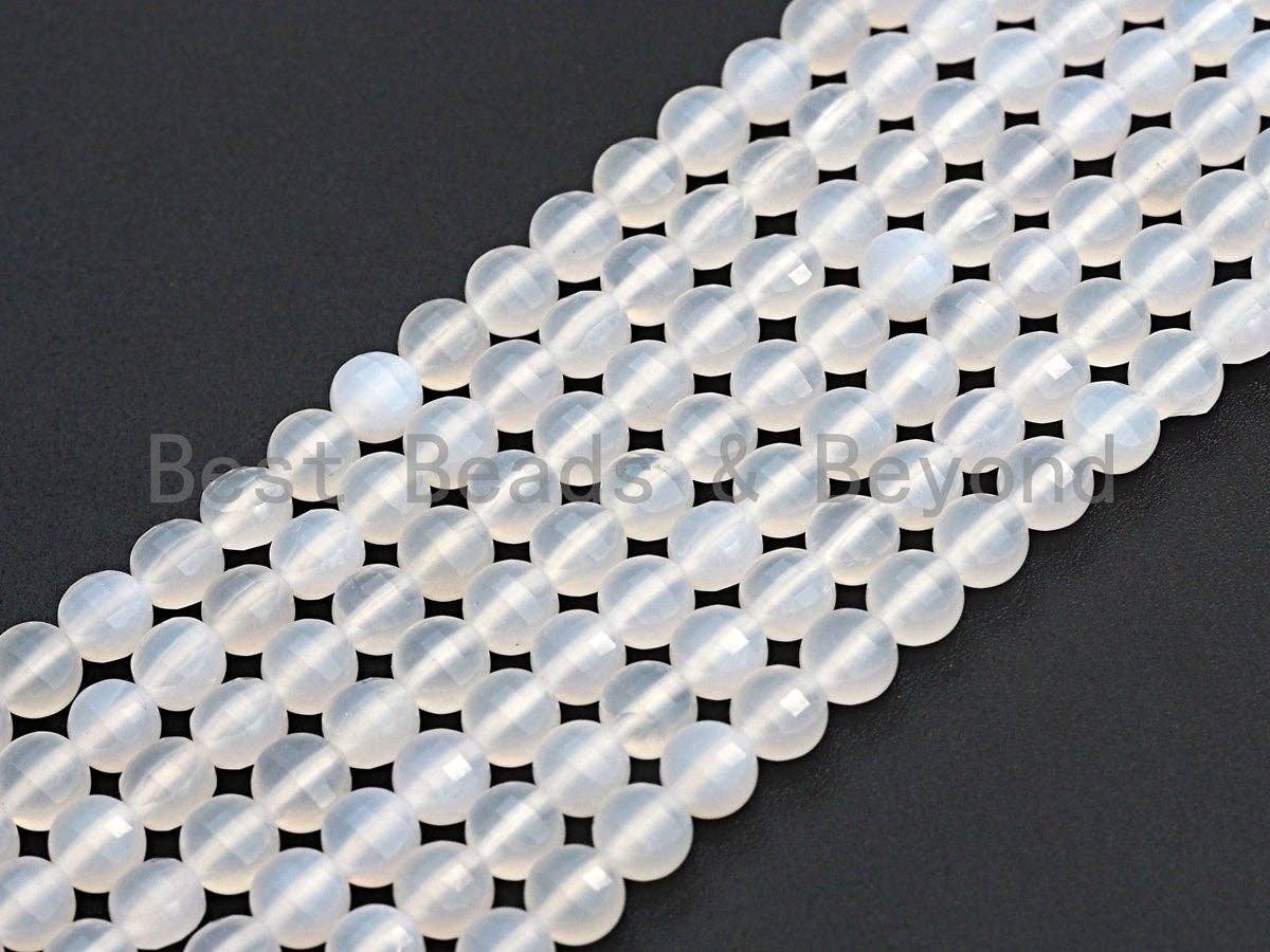 High Quality Natural Turtle Shell Cut White Agate Coin Shape beads, 6mm/8mm/10mm Checkboard Cut White Agate Beads, 16" Full strand, Sku#U691