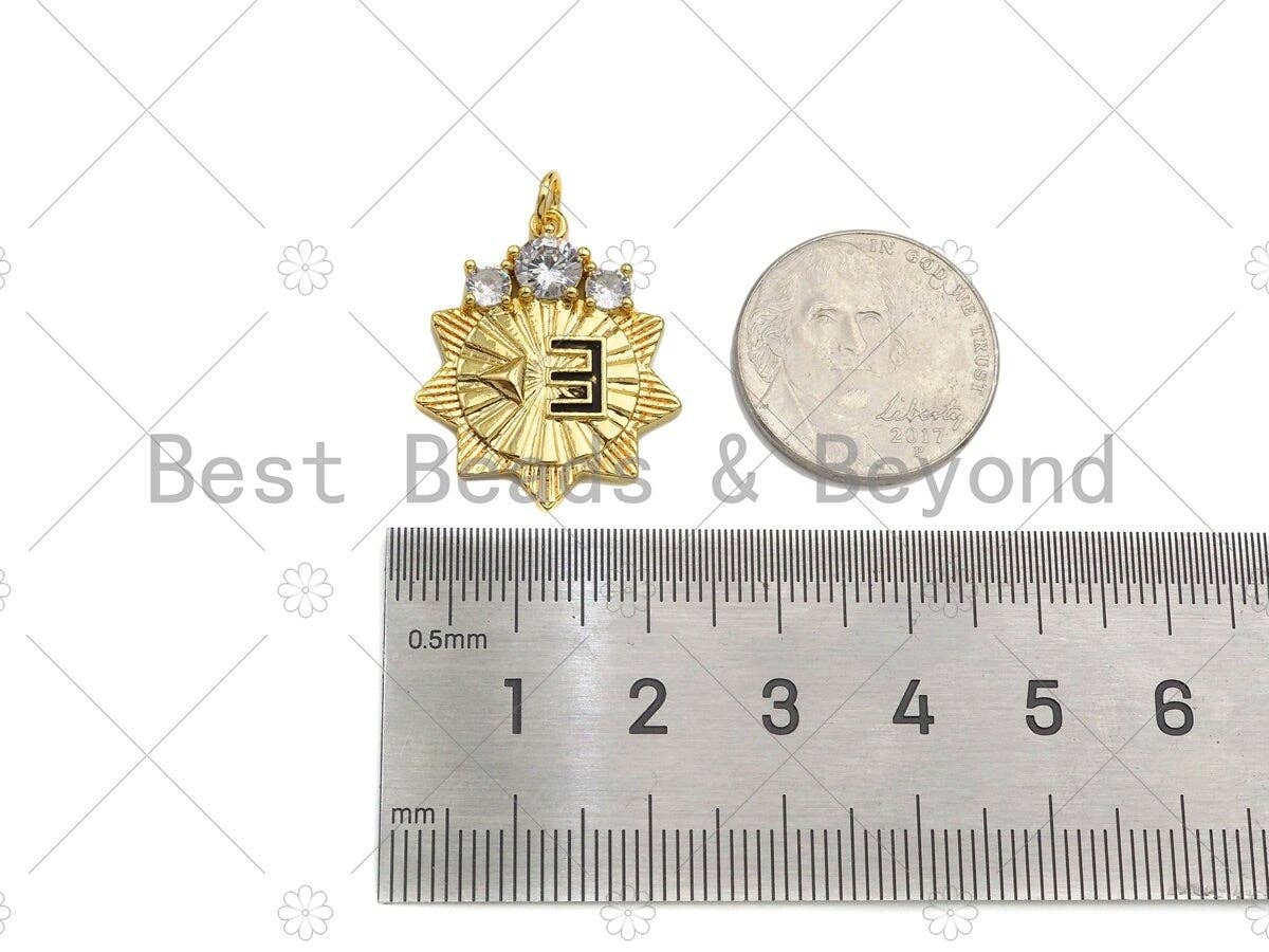 CZ Micro Pave E Word On Sunflower Shape Pendant/Charm,18K Dainty Gold with Big CZ Charm, Necklace Bracelet Charm Pendant, 21x25mm, Sku#L549