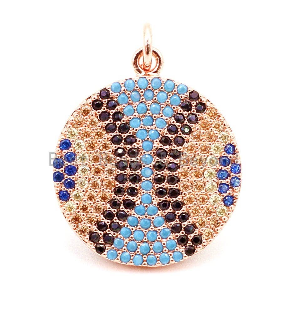 CZ Micro Pave Evil Eye Round Disc Coin Pendant/Charm, Bracelet Necklace Cubic Zirconia Pendant/Charm,18x25mm, sku#F28