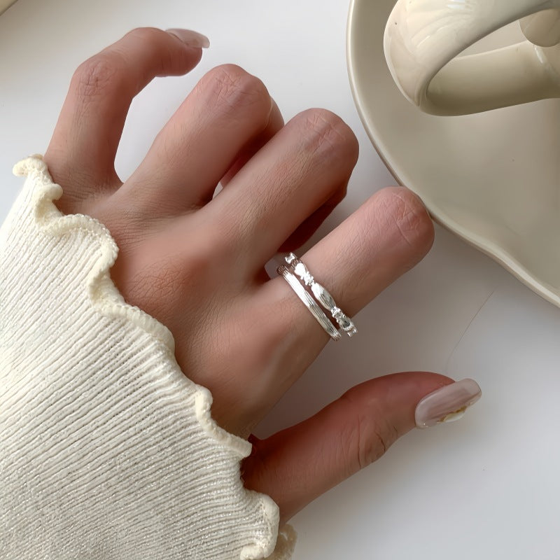Double Layer Plain Band Ring For Women, Irregular Texture, Niche INS Style, Minimalist Versatile Finger Ring