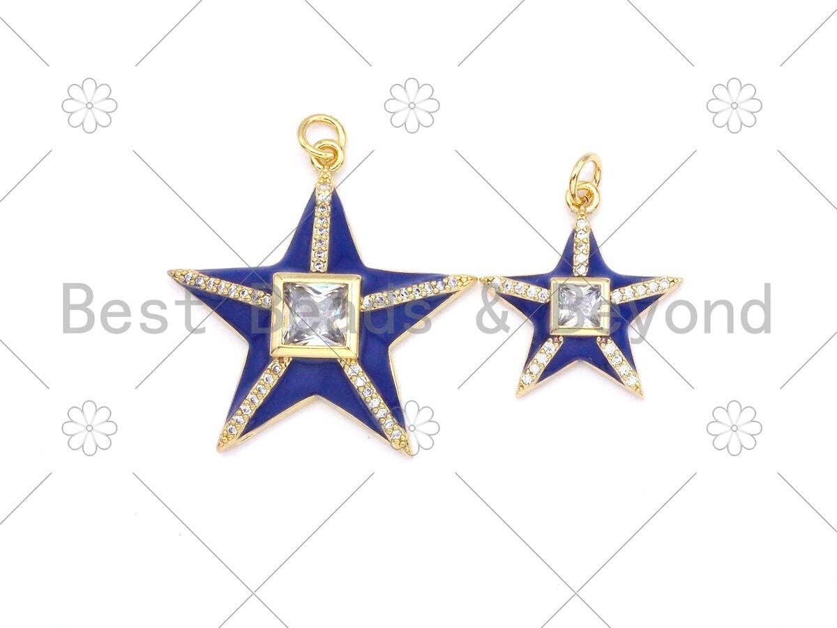 Colorful Enamel Five Point Star Shape Pendant, 18K Gold Filled CZ Micro Pave Enamel Charm,Enamel Jewelry,26x28/17x20mm,Sku#F1407
