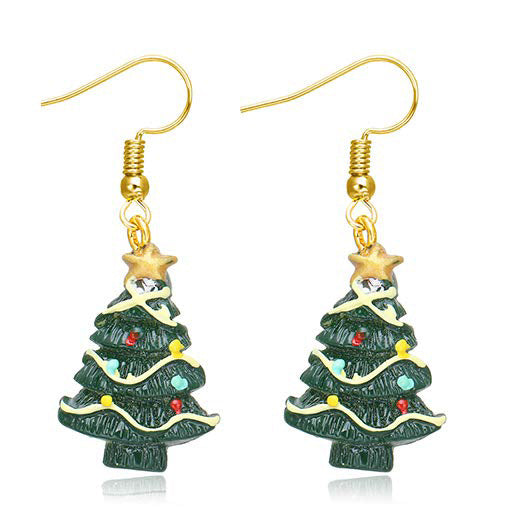 European And American Cross-border Fashion Christmas Earrings Cute Cartoon Christmas Tree Bells Bulbs Snowflake Alloy Earrings