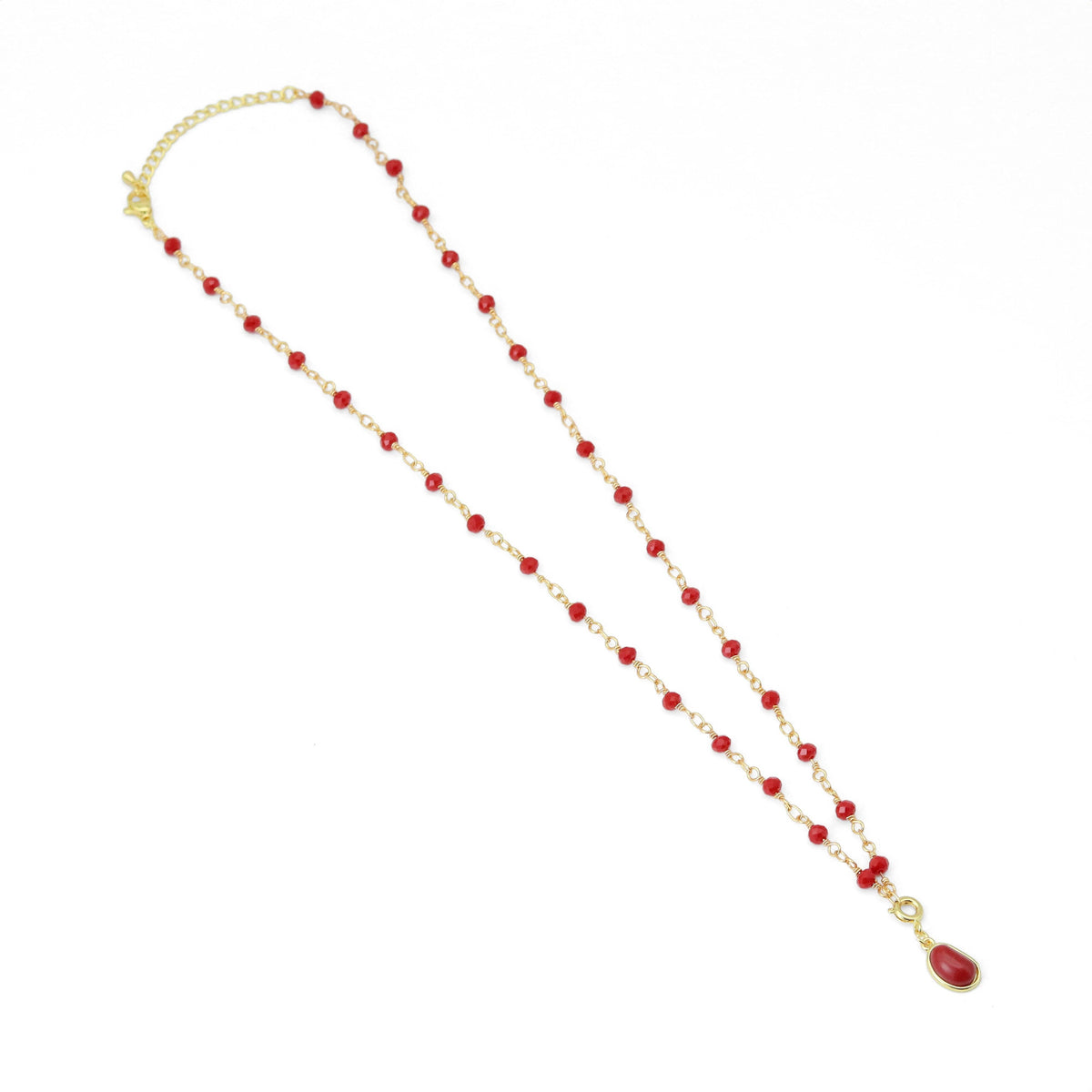 Red Beaded Chain with Red Bean Pendant Necklace, Sku#A368