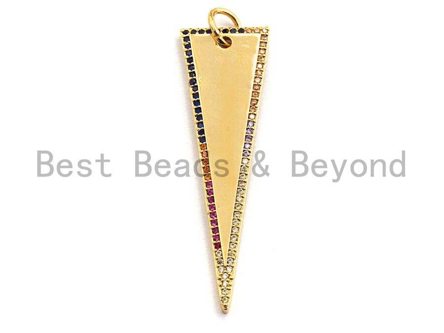 CZ Colorful Micro Pave Flat Triangle Gold Pendant, Triangle Shaped Pave Pendant, Gold plated, 14x48mm, Sku#F875