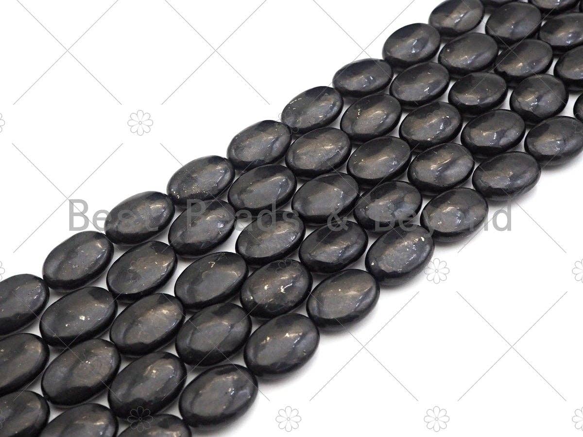 Top Quality Oval Shape Shungite, Smooth Shungite, Healing Energy, Genuine Shungite Beads 10x14mm/13x18mm, 15.5" Full Strand, Sku#U988