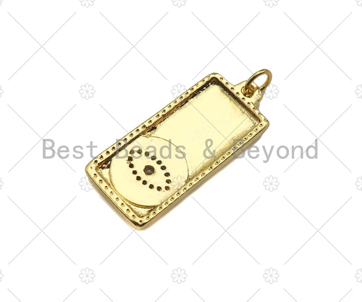 CZ Micro Pave Heart Evil Eye Cross Hamsa Hand On Rectangle Pendant,Dainty Gold Medallion Charm,Necklace Bracelet Charm,12x28mm,Sku#LK277