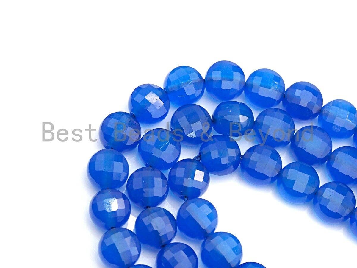 SPECIAL Turtle Shell Cut Natural Royal Blue Agate Coin Shape beads, 6mm/8mm/10mm Checkerboard Cut Agate Beads, 15.5" Full strand, Sku#U766