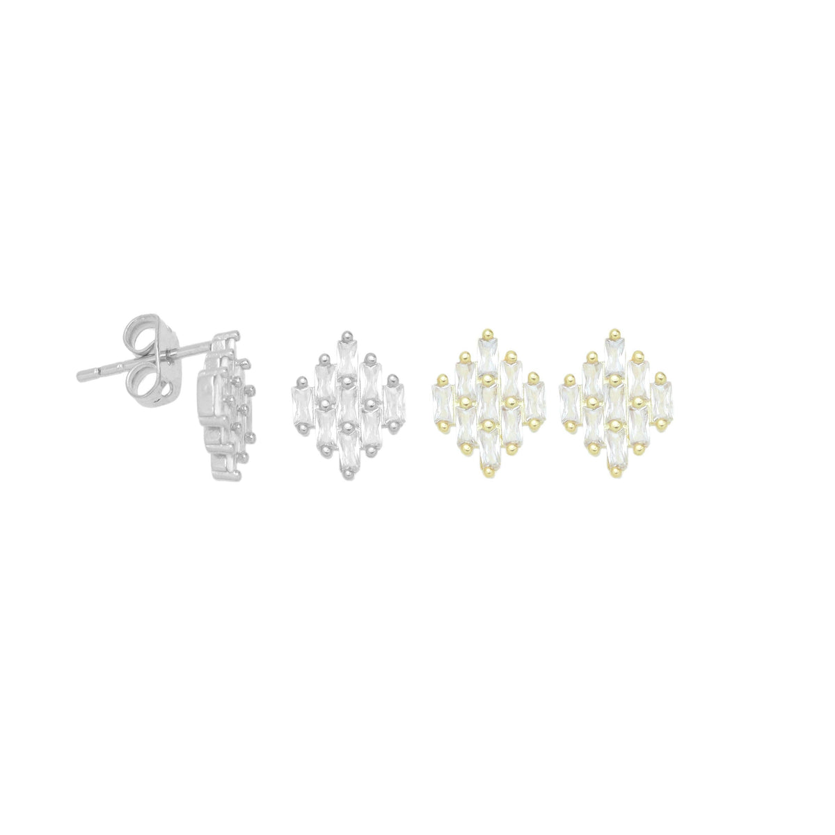 Baguette CZ Silver Rhombus Diamond Shape Earrings, Sku#A387