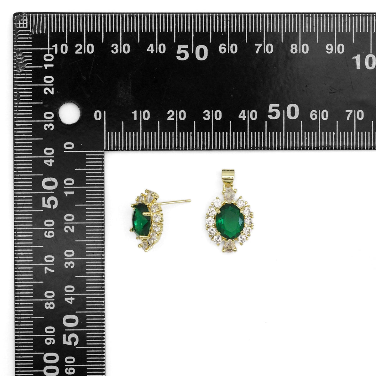 CZ Green Oval Emarald Color Stud Earrings Pendant, Sku#LK903