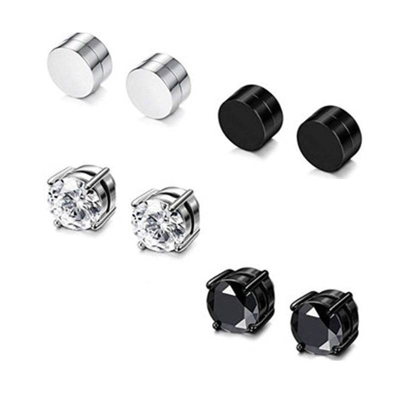 Magnetic Stud Earrings for Men Women Unisex, Non-Piercing Clip On CZ Studs, 6/8mm 4-Prong Round Stainless Steel