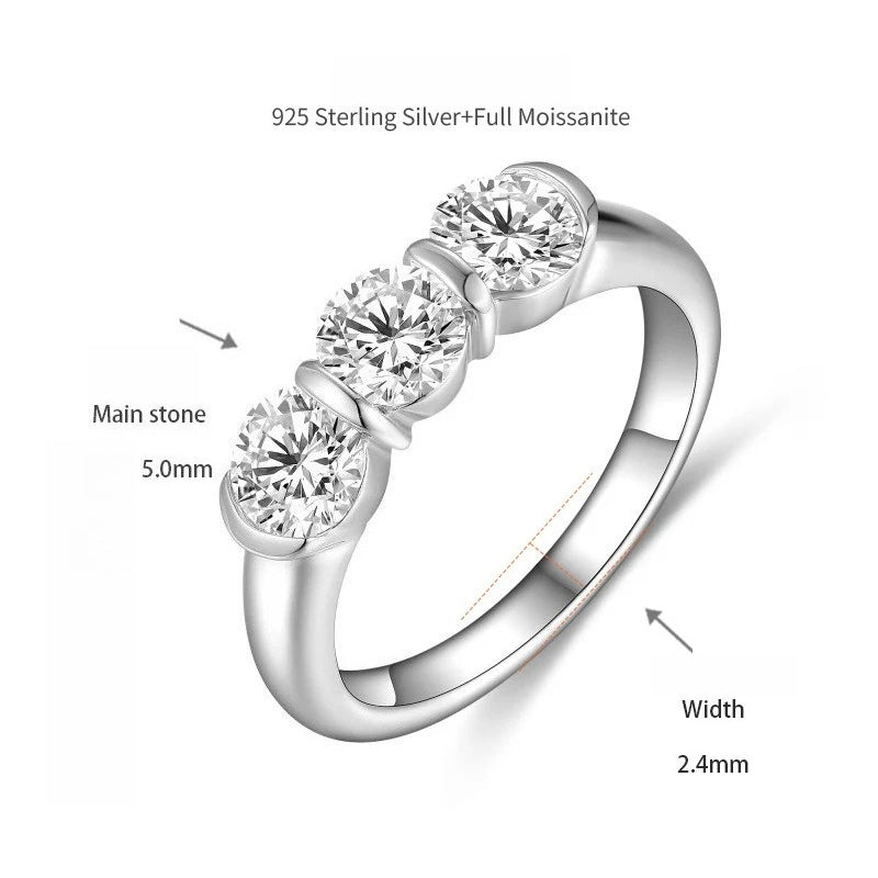 Minimalist Three-Stone Moissanite Ring in White Gold – Elegant Stackable Band for Women