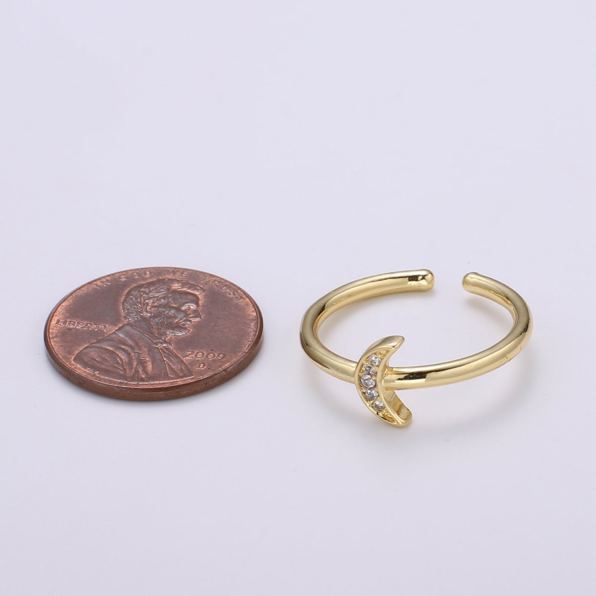 1pc Cresent Moon CZ 24k Gold Ring, Moon Cubic Pave Adjustable Gold Curb Ring, Simple Ring, Clear Cubic Zirconia R316
