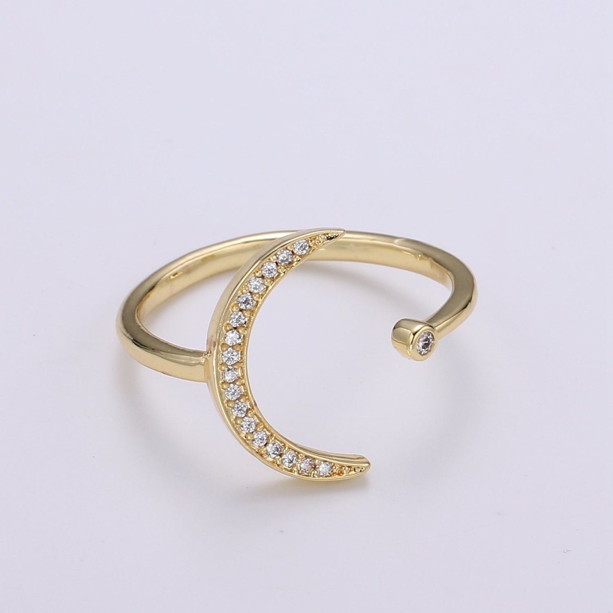1pc Crescent Moon Star CZ Gold Ring, Moon Cubic Pave Adjustable Gold Curb Ring, Simple Ring, Clear Cubic Zirconia R315